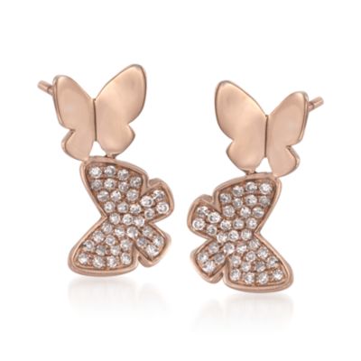 .26 ct. t.w. Diamond Butterfly Earrings in 14kt Rose Gold &mdash; Alt Image 1