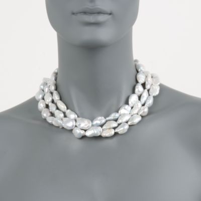 Baroque Pearl Three-Strand Necklace With 14kt Yellow Gold &mdash; Alt Image 2
