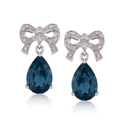 5.75 ct. t.w. London Blue Topaz and .10 ct. t.w. Diamond Drop Earrings in Sterling Silver &mdash; Alt Image 1
