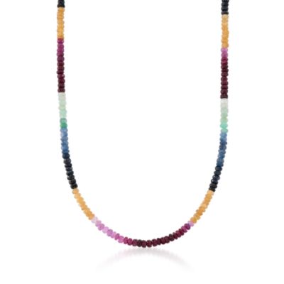 100.00 ct. t.w. Multicolored Sapphire Bead Necklace in Sterling Silver. 17" &mdash; Alt Image 1