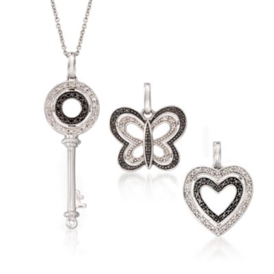 .15 ct. t.w. Black and White Diamond Interchangeable Pendant Set in Sterling Silver. 18" &mdash; Alt Image 1