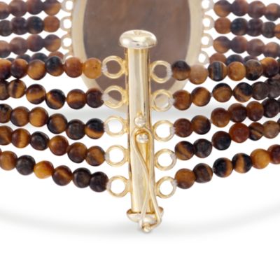 Carved Scarab Tiger's Eye Bead Bracelet in 14kt Over Sterling. 7.5" &mdash; Alt Image 3