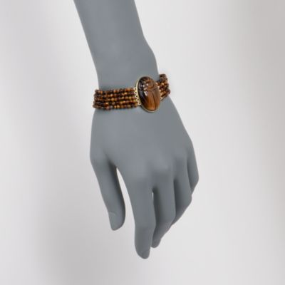 Carved Scarab Tiger's Eye Bead Bracelet in 14kt Over Sterling. 7.5" &mdash; Alt Image 2