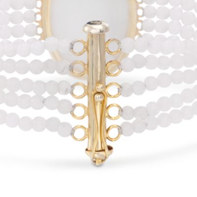Carved Scarab White Jade Bead Bracelet in 14kt Over Sterling. 7.5" &mdash; Alt Image 3