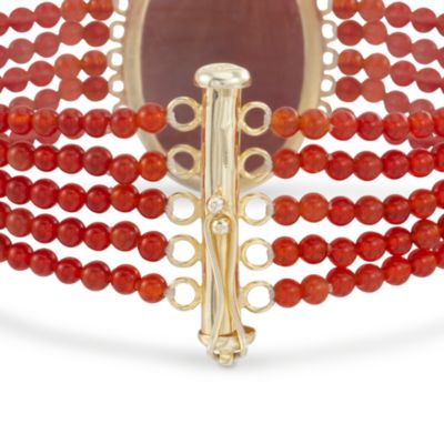 Carved Scarab Red Agate Bead Bracelet in 14kt Over Sterling. 7.5" &mdash; Alt Image 3