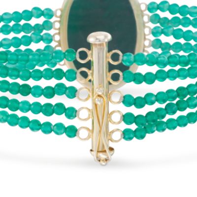 Carved Scarab Green Agate Bead Bracelet in 14kt Over Sterling. 7.5" &mdash; Alt Image 3