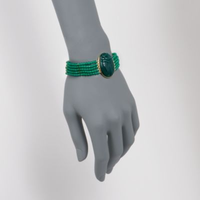 Carved Scarab Green Agate Bead Bracelet in 14kt Over Sterling. 7.5" &mdash; Alt Image 2