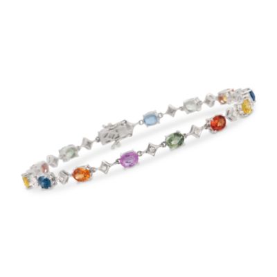 6.25 ct. t.w. Multicolored Sapphire and .14 ct. t.w. Diamond Line Bracelet in Sterling Silver &mdash; Alt Image 1