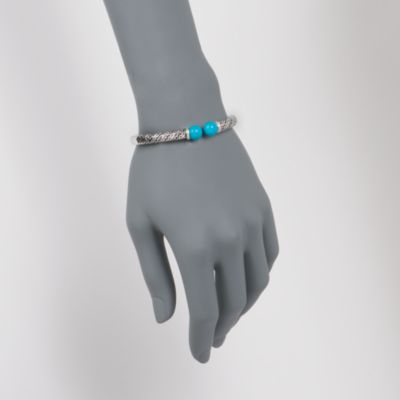 Sterling Silver Bali Style Bangle With Turquoise and Diamonds. 7" &mdash; Alt Image 2