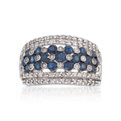.45 ct. t.w. Sapphire and .50 ct. t.w. Diamond Ring in Sterling Silver. Size 7 &mdash; Alt Image 1
