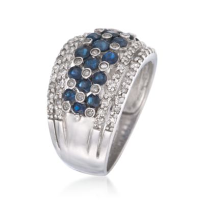 .45 ct. t.w. Sapphire and .50 ct. t.w. Diamond Ring in Sterling Silver. Size 7 &mdash; Alt Image 3