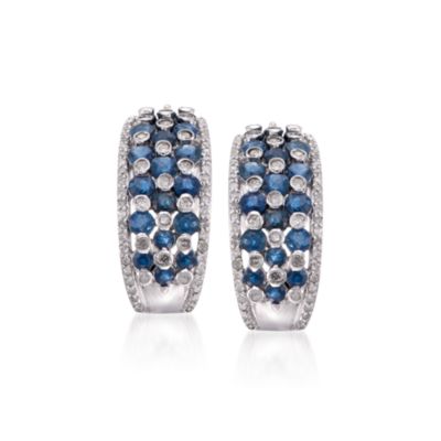2.65 ct. t.w. Sapphire and .50 ct. t.w. Diamond Earrings In Sterling Silver &mdash; Alt Image 1