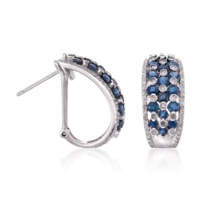 2.65 ct. t.w. Sapphire and .50 ct. t.w. Diamond Earrings In Sterling Silver &mdash; Alt Image 3