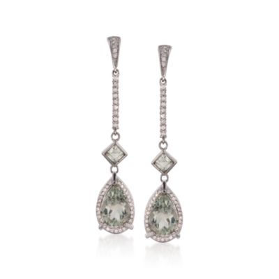 3.00 ct. t.w. Green Amethyst and .65 ct. t.w. Diamond Earrings in Sterling Silver &mdash; Alt Image 1