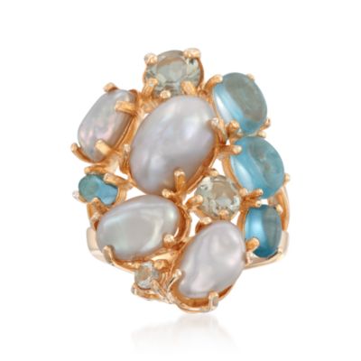 Pearl and 5.50 ct. t.w. Multi-Gem Ring in 18kt Over Sterling &mdash; Alt Image 1