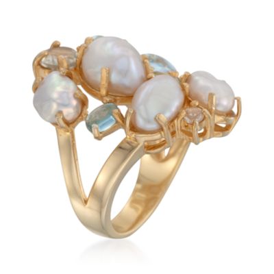 Pearl and 5.50 ct. t.w. Multi-Gem Ring in 18kt Over Sterling &mdash; Alt Image 3