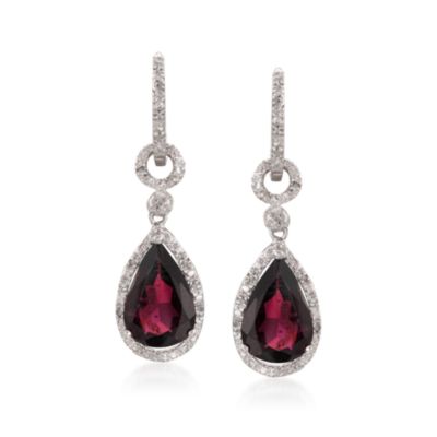 7.25 ct. t.w. Garnet and .16 ct. t.w. Diamond Drop Earrings in Sterling Silver &mdash; Alt Image 1