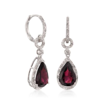 7.25 ct. t.w. Garnet and .16 ct. t.w. Diamond Drop Earrings in Sterling Silver &mdash; Alt Image 3