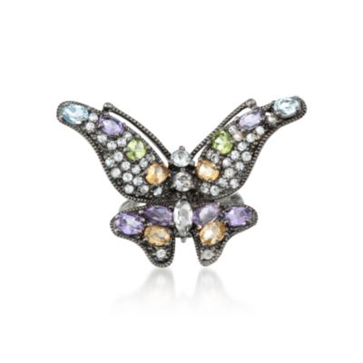 4.70 ct. t.w. Multi-Gemstone Butterfly Ring in Sterling Silver &mdash; Alt Image 1