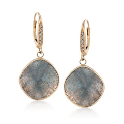 Labradorite Slice and .10 ct. t.w. Diamond Earrings in 14kt Yellow Gold &mdash; Alt Image 1