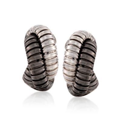 Sterling Silver Ribbed and Twisted 'C' Shaped Hoop Earrings &mdash; Alt Image 1