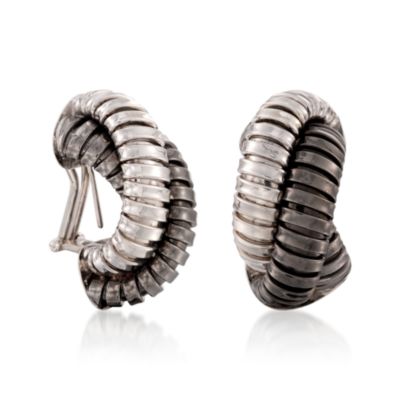 Sterling Silver Ribbed and Twisted 'C' Shaped Hoop Earrings &mdash; Alt Image 3