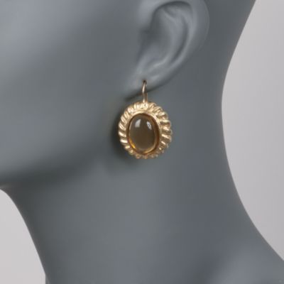 Italian Cognac Quartz Earrings in 14kt Yellow Gold &mdash; Alt Image 2