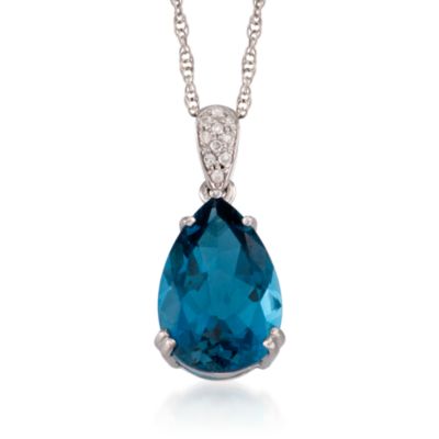 6.45 Carat London Blue Topaz Pendant Necklace With Diamonds in Sterling Silver. 18" &mdash; Alt Image 1