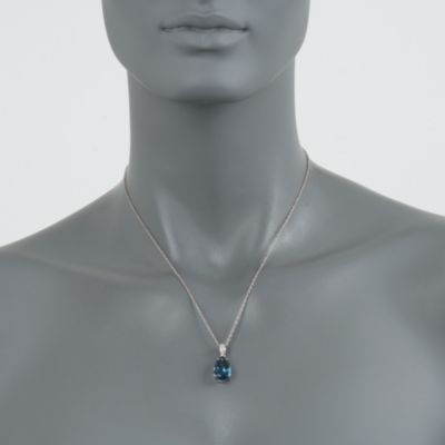 6.45 Carat London Blue Topaz Pendant Necklace With Diamonds in Sterling Silver. 18" &mdash; Alt Image 2
