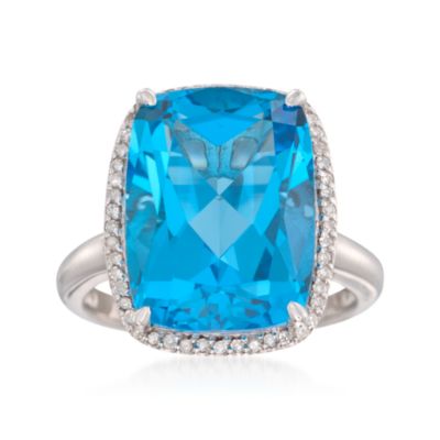 7.85 Carat Blue Topaz and .20 ct. t.w. Diamond Ring in Sterling Silver &mdash; Alt Image 1