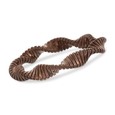 Sterling Silver Ribbed and Twisted Bangle Bracelet. 7" &mdash; Alt Image 1