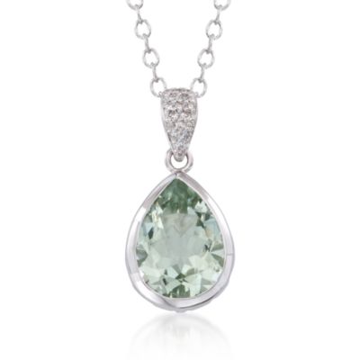 5.90 ct. t.w. Green Amethyst Pendant Necklace With Diamonds in Sterling Silver. 18" &mdash; Alt Image 1
