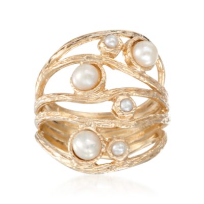 Pearl Multi-Band Ring in 24kt Over Sterling. Size 6 &mdash; Alt Image 1