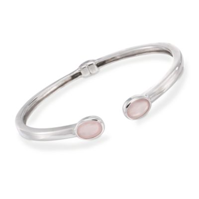 Rose Quartz Bezel Cuff Bracelet in Sterling Silver. 8" &mdash; Alt Image 1