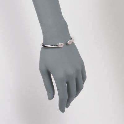 Rose Quartz Bezel Cuff Bracelet in Sterling Silver. 8" &mdash; Alt Image 2