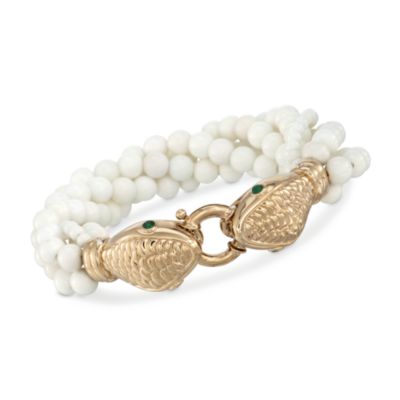 White Agate and .20 ct. t.w. Emerald Snake Head Bracelet in 14kt Over Sterling &mdash; Alt Image 1