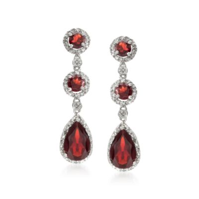 8.25 ct. t.w. Garnet and .10 ct. t.w. Diamond Earrings in Sterling Silver &mdash; Alt Image 1
