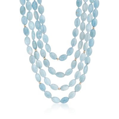 Milky Aquamarine Four-Strand Bead Necklace in 14kt Yellow Gold &mdash; Alt Image 1
