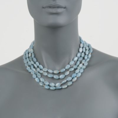 Milky Aquamarine Four-Strand Bead Necklace in 14kt Yellow Gold &mdash; Alt Image 2