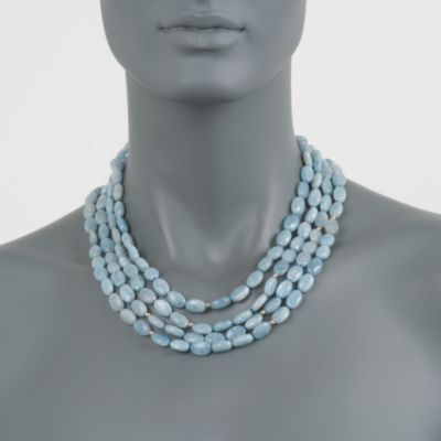 Milky Aquamarine Four-Strand Bead Necklace in 14kt Yellow Gold &mdash; Alt Image 3