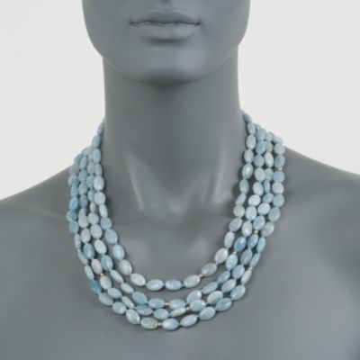 Milky Aquamarine Four-Strand Bead Necklace in 14kt Yellow Gold &mdash; Alt Image 4
