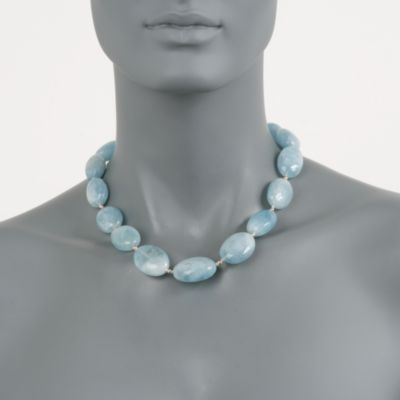 Milky Aquamarine Bead Necklace in 14kt Yellow Gold &mdash; Alt Image 2