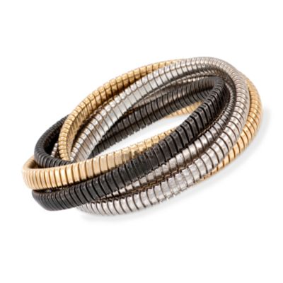 Italian Sterling Silver and 22kt Gold Over Sterling Silver Interlocking Bangle Bracelet &mdash; Alt Image 1