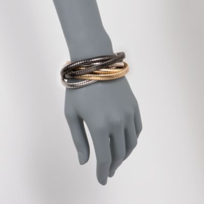 Italian Sterling Silver and 22kt Gold Over Sterling Silver Interlocking Bangle Bracelet &mdash; Alt Image 2