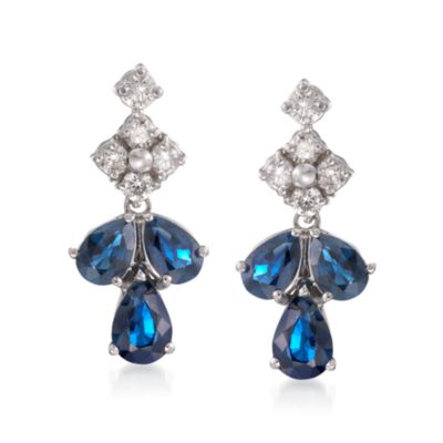 .70 ct. t.w. Diamond and 3.60 ct. t.w. Sapphire Earrings in 14kt White Gold &mdash; Alt Image 1
