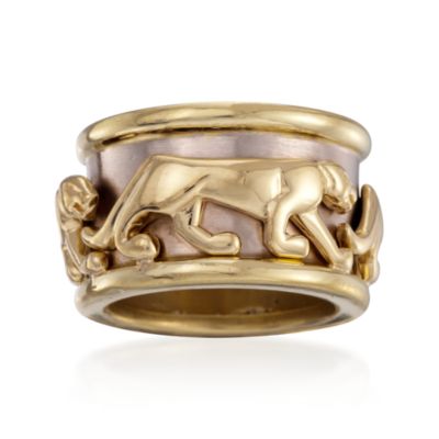 C. 1980 Vintage 18kt Two-Tone Gold Feline Ring. Size 5 &mdash; Alt Image 1