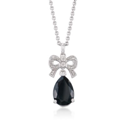 Black Agate and .10 ct. t.w. Diamond Bow Necklace in Sterling Silver. 18" &mdash; Alt Image 1