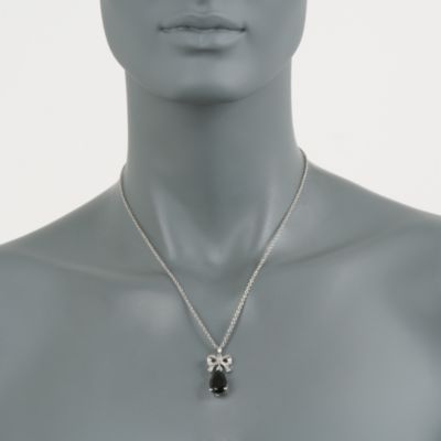 Black Agate and .10 ct. t.w. Diamond Bow Necklace in Sterling Silver. 18" &mdash; Alt Image 2