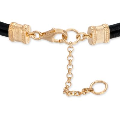 5.50 Carat Rock Crystal and .10 ct. t.w. Diamond Black Leather Bracelet in 18kt Over Sterling. 7" &mdash; Alt Image 3