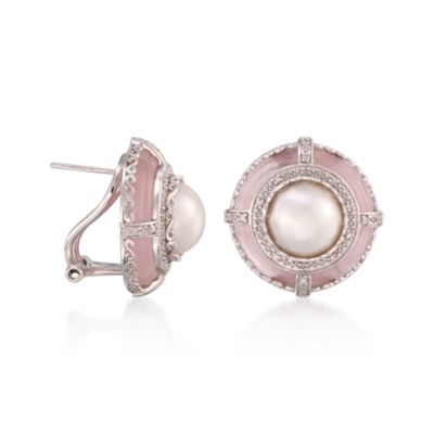 9.5-10mm Mabe Pearl and Rose Quartz Earrings With .10 ct. t.w. Diamonds in Sterling Silver &mdash; Alt Image 3
